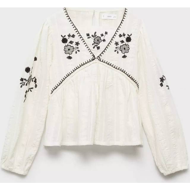 Mango Kids' Camelia Floral Embroidered Cotton Blouse, White