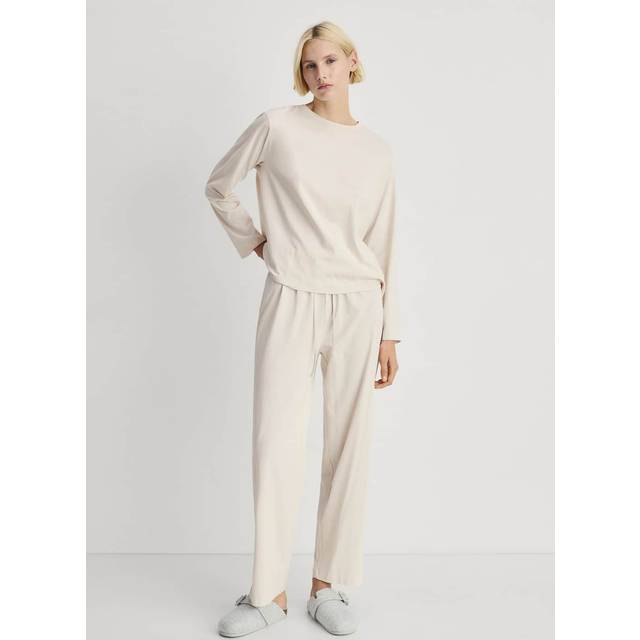 Two-piece plain cotton pyjama set beige - Woman - S - MANGO - Beige