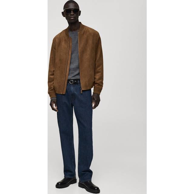 Mango Bero Faux Suede Bomber Jacket, Dark Blue
