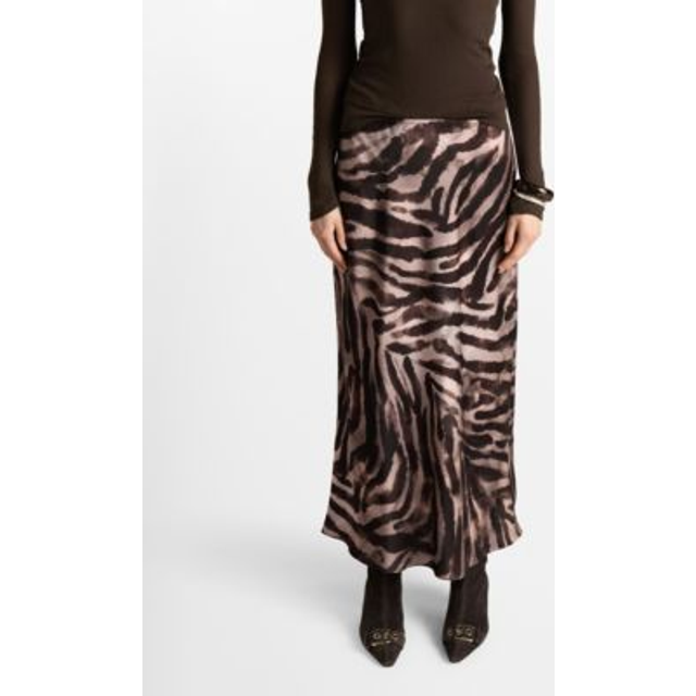 Mango Bombi Zebra Print Satin Skirt, Brown