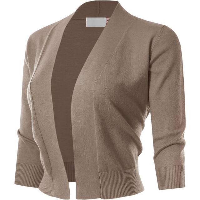 MAYSIX APPAREL 3/4 Sleeve Solid Open Bolero Cropped Cardigan for Women Camel XL