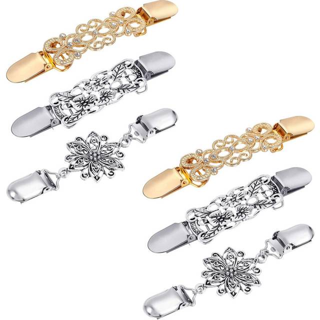 6 Pieces Sweater Shawl Clips Dresses Cardigan Collar Brooch Clip Vintage Shirts Clips for Women Girls