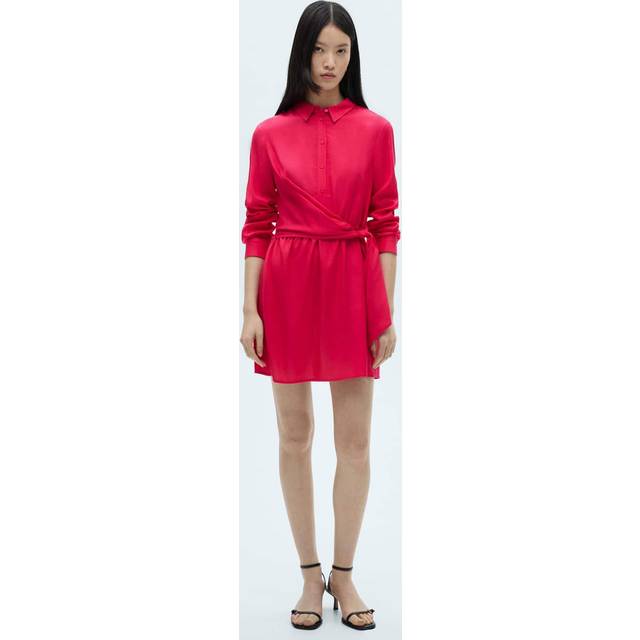 Knot detail shirt dress red - Woman - 6 - MANGO - Red