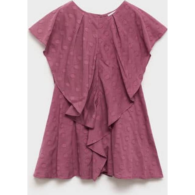 Mango Kids' Sol Ruffle Textured Spot Dress, Medium Purple