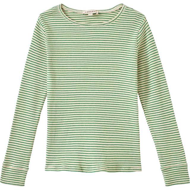 Caramel Kids' Kishon Cotton Stripe Long Sleeve T-Shirt, Green/Cream