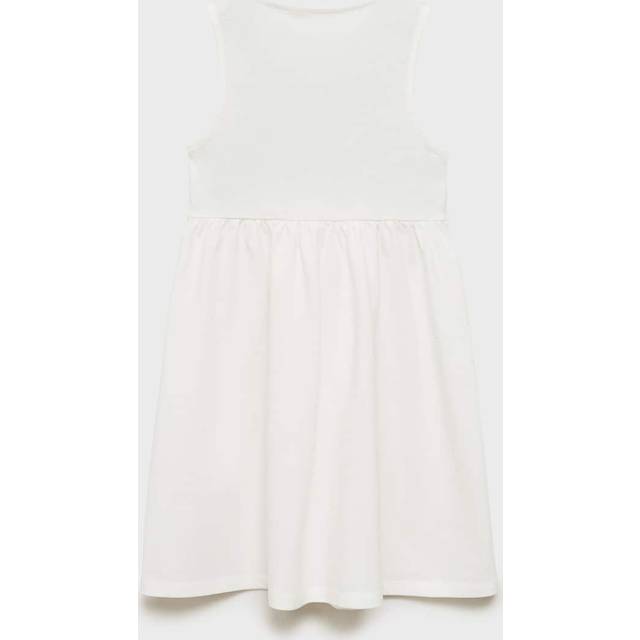 Mango Kids' Flared Ruched Neck Dress, Natural White