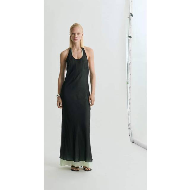 Semi-transparent combination dress black - Woman - 10 - MANGO - Black