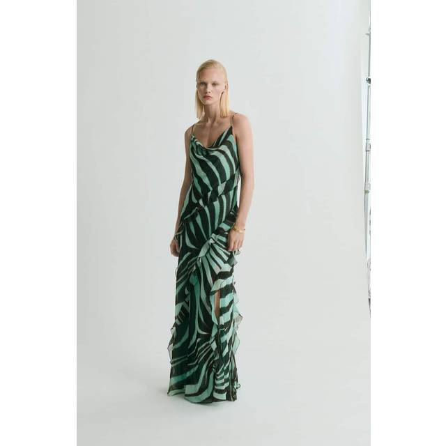 Zebra-print dress with ruffles turquoise - Woman - 14 - MANGO - Turquoise