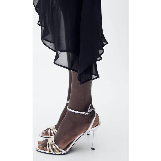 MANGO Combined Strap Heeled Sandal Dam Stl. 41 - Sandaletter Från Magasin - Silver (41)