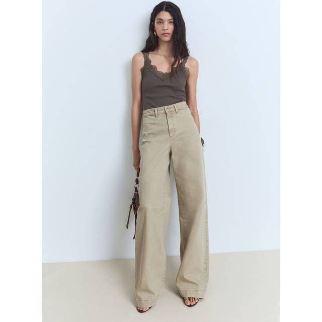 Wide-leg high-waist full-length jeans khaki - Woman - 18 - MANGO - Khaki