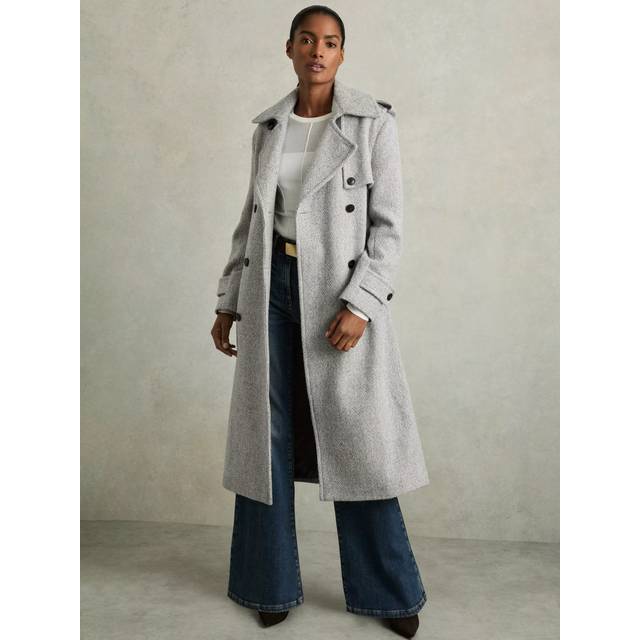 Reiss Alba Double Breasted Wool Blend Coat, White/Multi