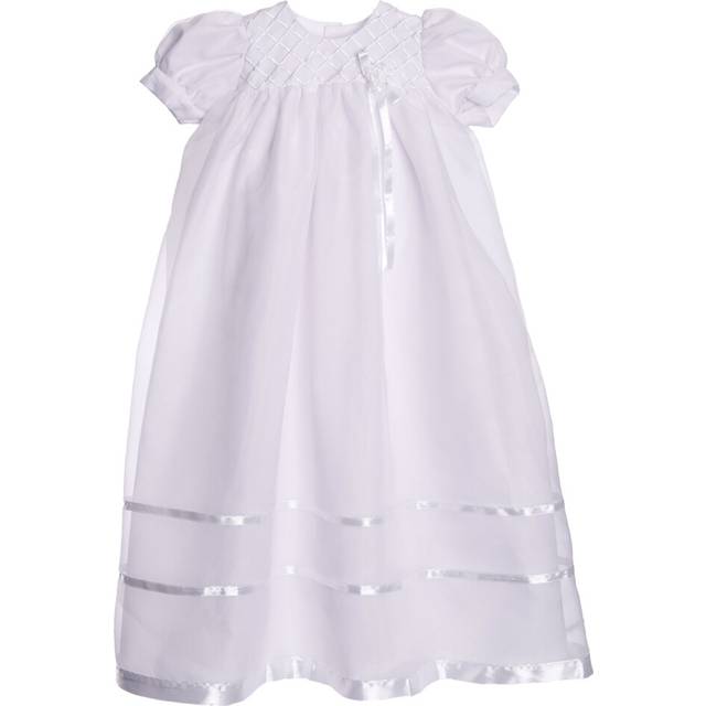Long White Embroidered Organza Christening Baptism Gown with Bonnet - M (6-9 Month)