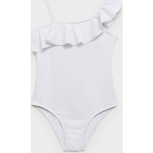 Mango Kids' Asymmetric Frill Trim Swimsuit, White