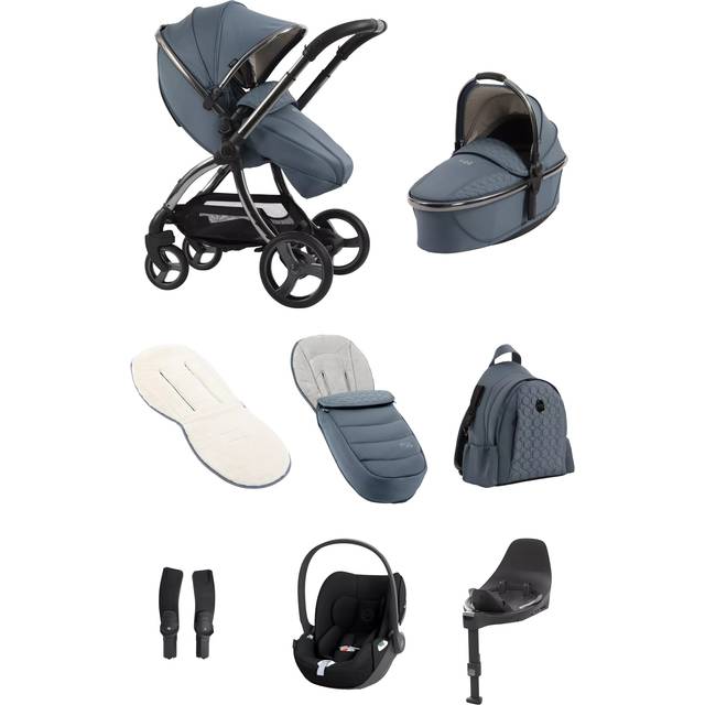 egg 3 Pushchair, Carrycot and Accessories with Cybex Cloud T i-Size Rotating Baby Car Seat and Base Luxury Bundle