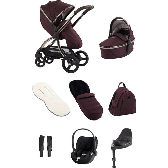 egg 3 Pushchair, Carrycot and Accessories with Cybex Cloud T i-Size Rotating Baby Car Seat and Base Luxury Bundle