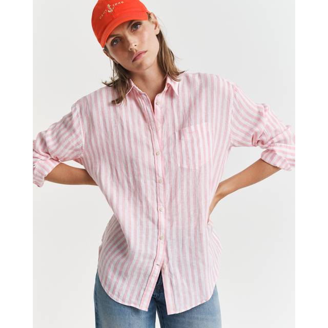 Gant, Blusar & Skjortor , Dam, S, Linne, Randig Linnesskjorta - Geranium Rosa - pink (S)