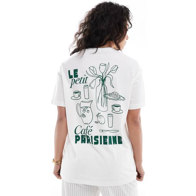 New Look Women's White Le Petit Café Parisienne Graphic T-Shirt - UK 8