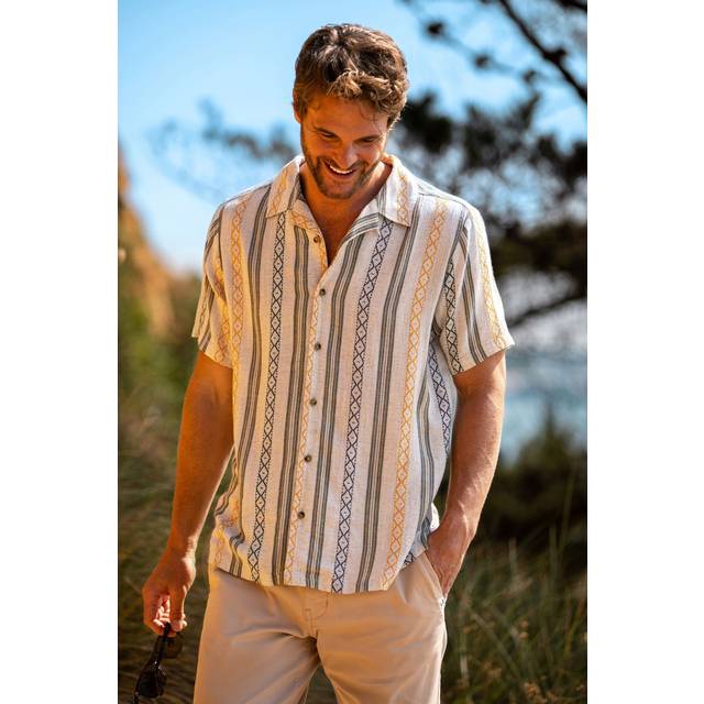 Brakeburn Linen Blend Regular Fit Jacquard Resort Shirt, Cream