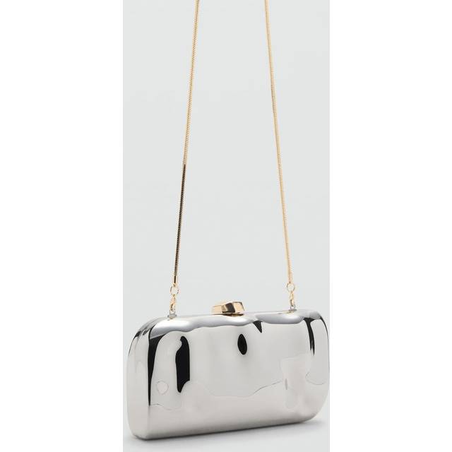 Mango Patri Metallic Rigid Clutch Bag, Silver