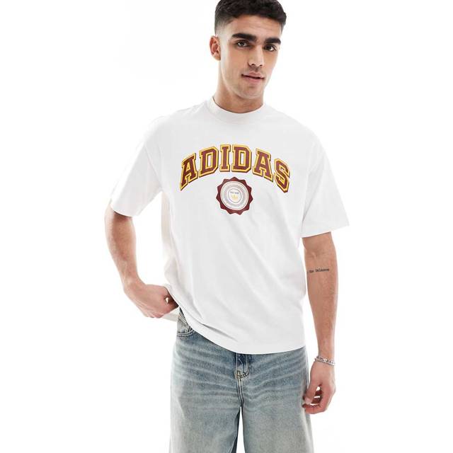 adidas Originals – Summer of Sport – Vit t-shirt med vinrött tryck-Vit/a