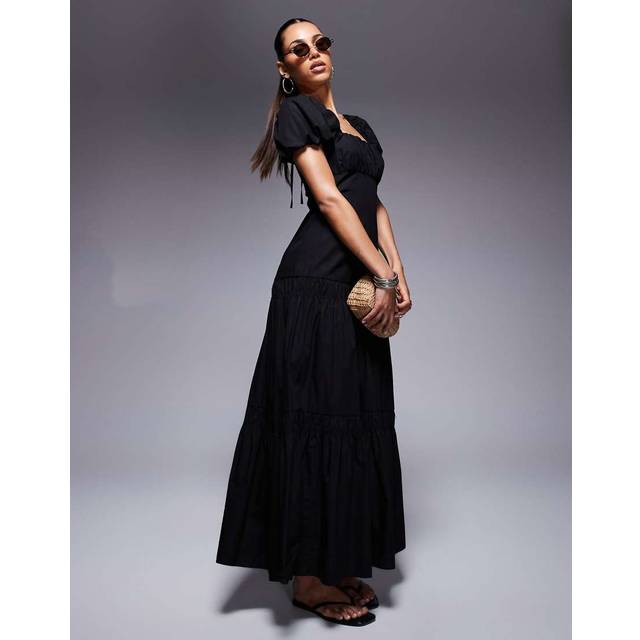 River Island Womens Black Short Puff Sleeve Midi Dress - 16