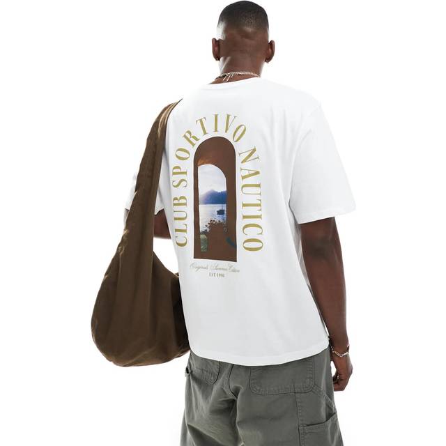 Jack & Jones – T-shirt i oversize med tryck havstryck baktill-Vit/a