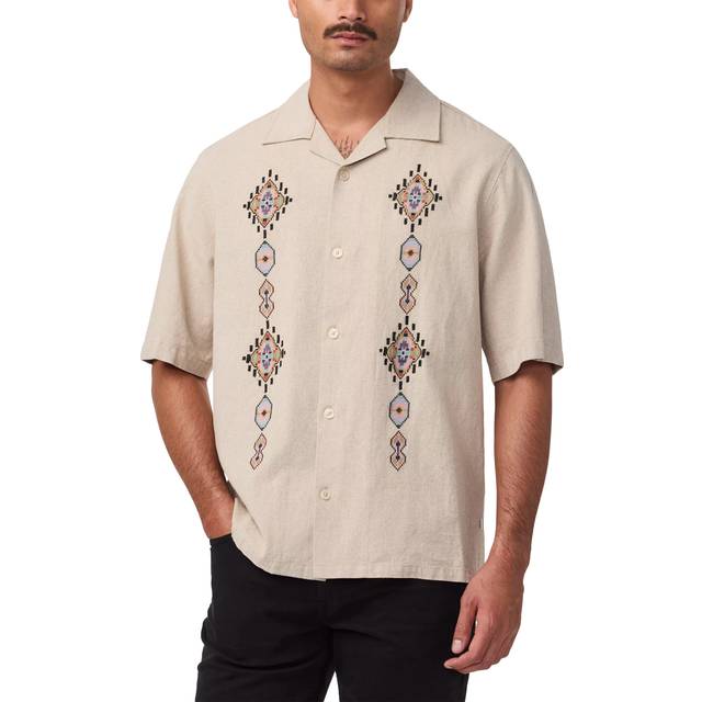 NN.07 Ole Linen Blend Regular Fit Floral Shirt, Oatmeal