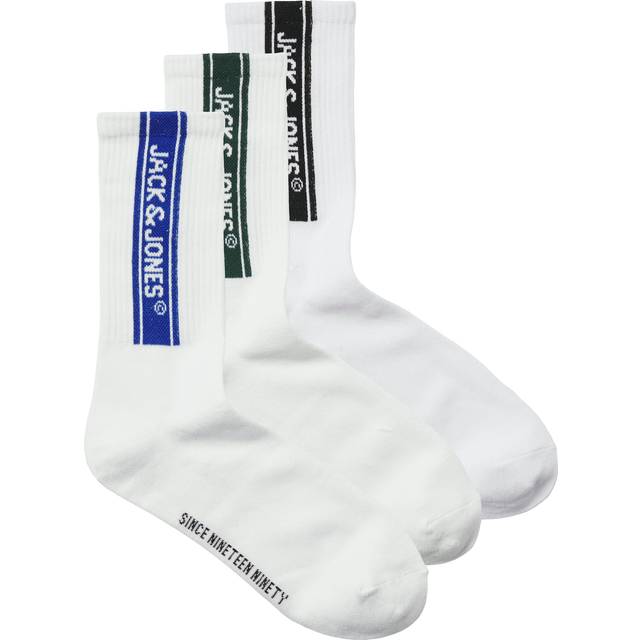 Jack & Jones – Vita sportstrumpor med logga, 3-pack-Vit/a