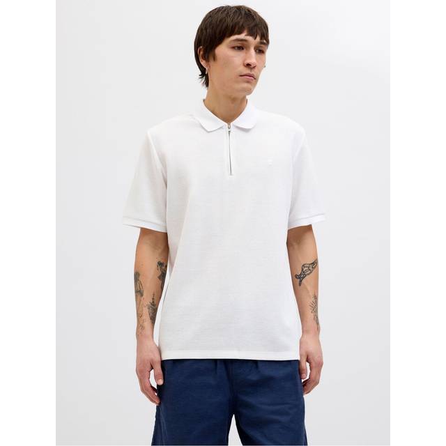 Jack & Jones - Pikétröja jjeAustin Zip Polo SS - Vit