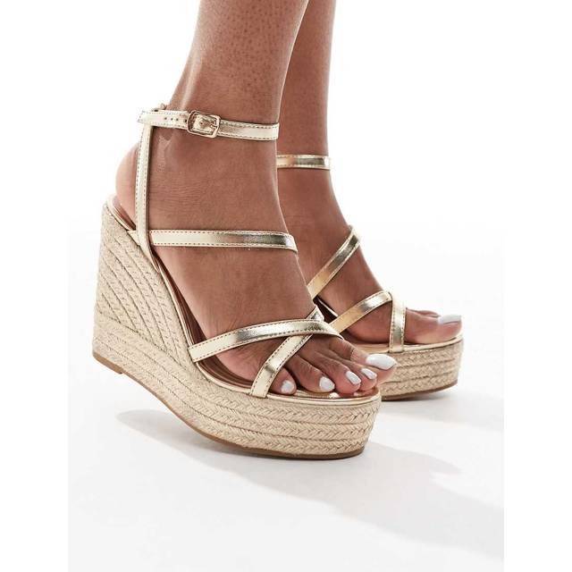New Look Espadriller Med Smalle Remme Og Kilehæl - Guldfarvede