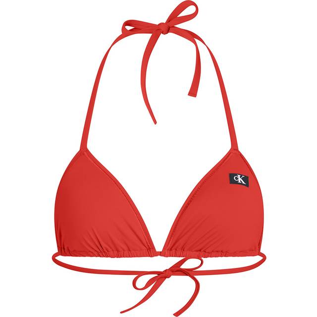 Calvin Klein – Röd bikiniöverdel i trekantsmodell med logga och knytning framtill