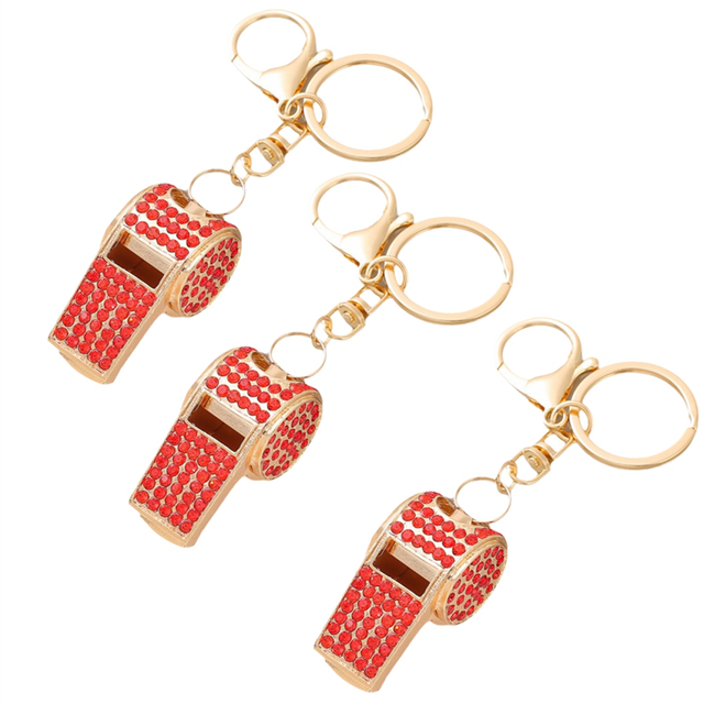 Red Exquisite Diamond-Encrusted Referee Whistle Key Chain Metal Whistle Key Chain Pendant