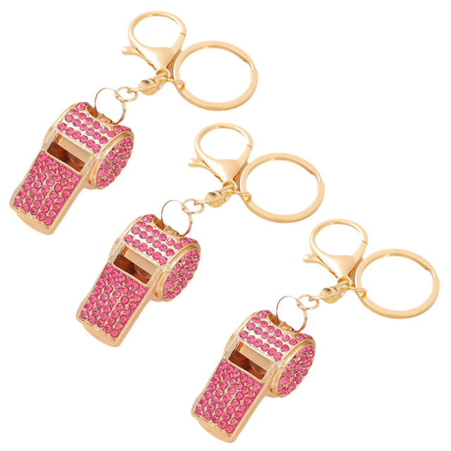 Rose Red Exquisite Diamond-Encrusted Referee Whistle Key Chain Metal Whistle Key Chain Pendant