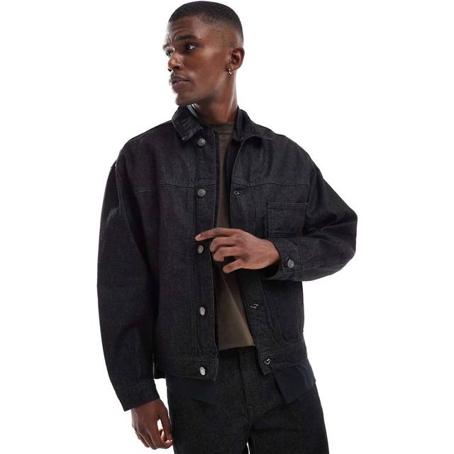Mens River Island Black Denim Buttoned Jacket - XL