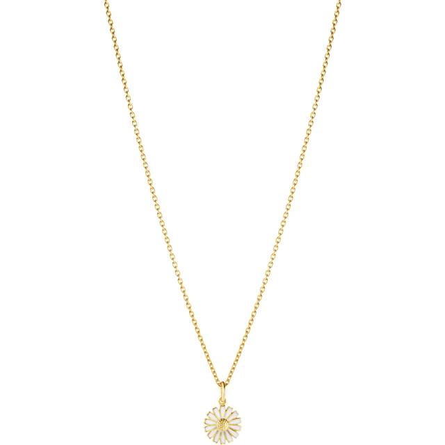 Georg Jensen Daisy Vedhæng I Forgyldt Med Hvid Emalje - Ø11 Mm