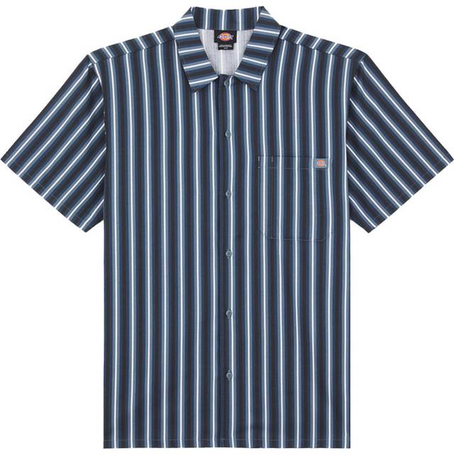 Dickies Multi Stripe Work Shirt S/S Skjorta Herr Storlek M Färg blå