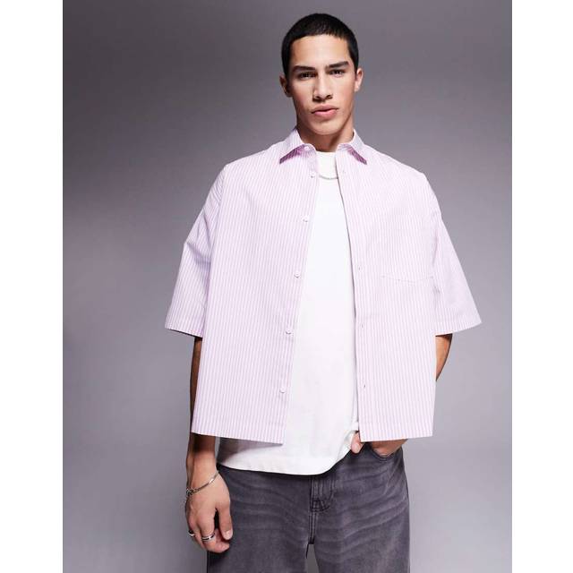 ASOS DESIGN – Rosa och vitrandig skjorta i oversize med boxig passform