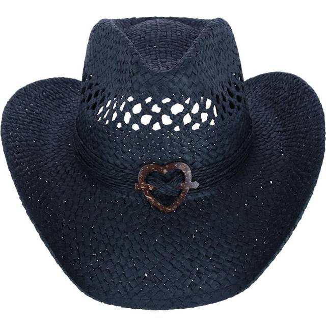 CTM Women's Western Straw Cowboy Hat with Heart Concho - Black one (one size)