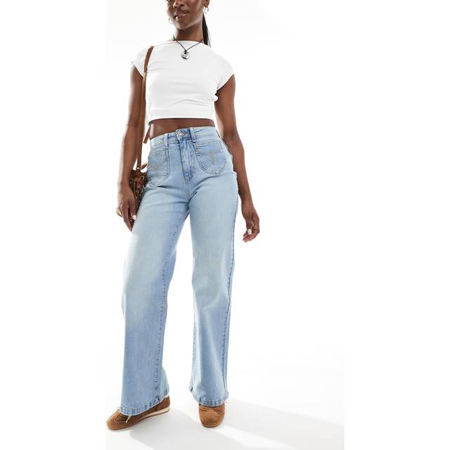 Cotton On – Blekblå jeans med stretch och vida ben