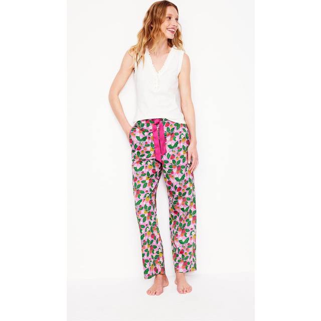 Boden Floral Cotton Sateen Pyjama Bottoms, Mauve/Multi