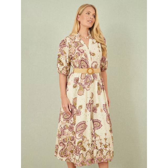 Yumi Paisley Broderie Angalise Shirt Dress, Pink