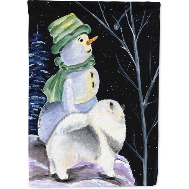 Caroline's Treasures SS8557CHF Snowman with Keeshond Flag Canvas  Large  Multicolor