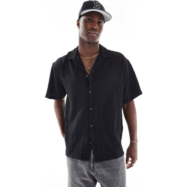 Jack & Jones Pablo Seersucker Resort Short Sleeve Shirt - Black, Black, Size Xl, Men - XL