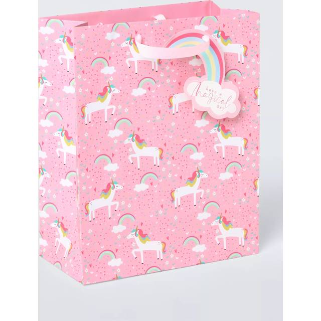 John Lewis Unicorn Gift Bag, Light Pink, Medium Portrait