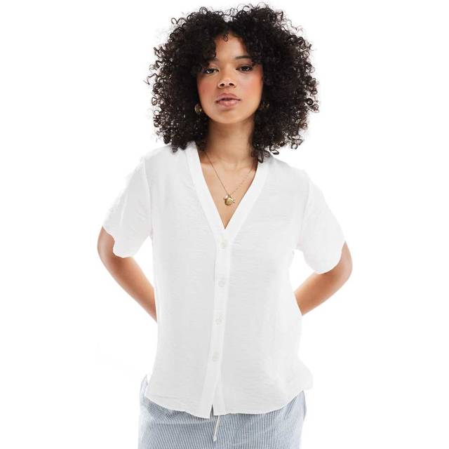 New Look Women's White V-Neck Button Up Top - UK 12