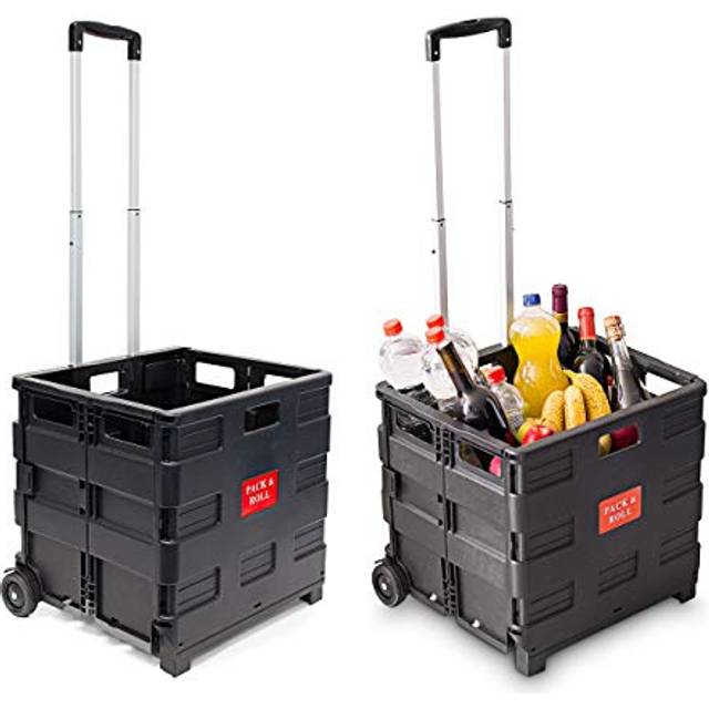 Relaxdays - Shopping Trolley, Set of 2, 35kg, Adjustable Handle & Wheels, hwd: 100 x 42 x 37 cm, Aluminium, Plastic, Black