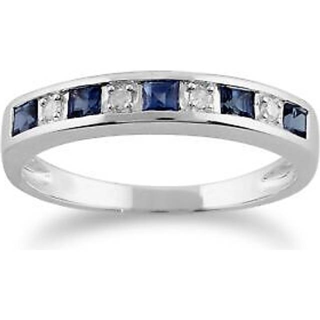 Classic Square Light Blue Sapphire & Diamond Half Eternity Ring in 9ct White Gold
