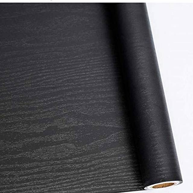 Black Vinyl Wrap Self Adhesive Wallpaper, Wood Effect Sticky Back Plastic Roll for Furniture, Removable Peel and Stick Wallpaper Decorative Furniture