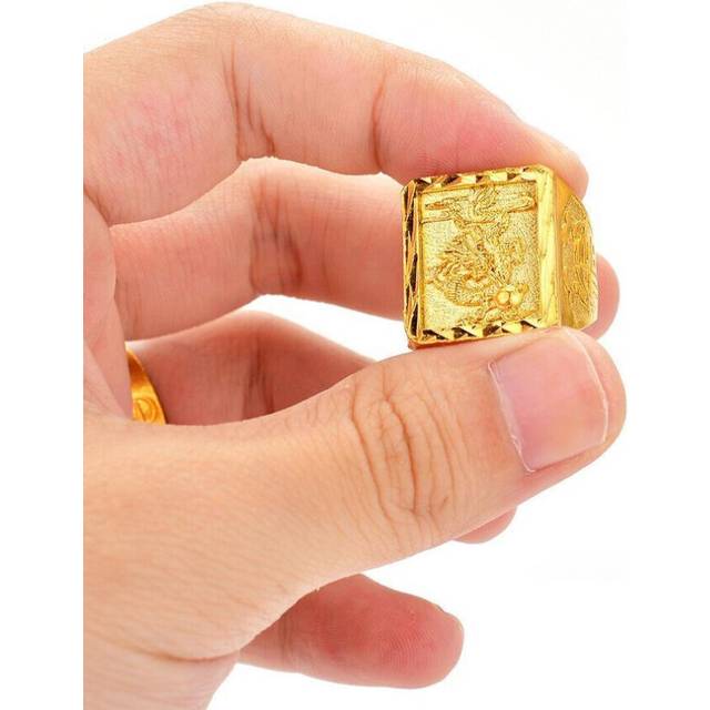 (as the picture, Dragon's Tongue, Adjustable Opening) Men's 24k Gold-plated Dragon And Guanyu Eagle Ring In Vietnamese Sand Gold.