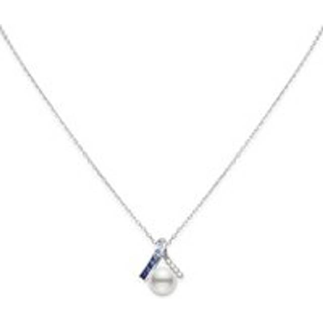 Mikimoto 18ct White Gold Akoya Pearl 0.12ct Sapphire & 0.48ct Diamond Ocean Pendant